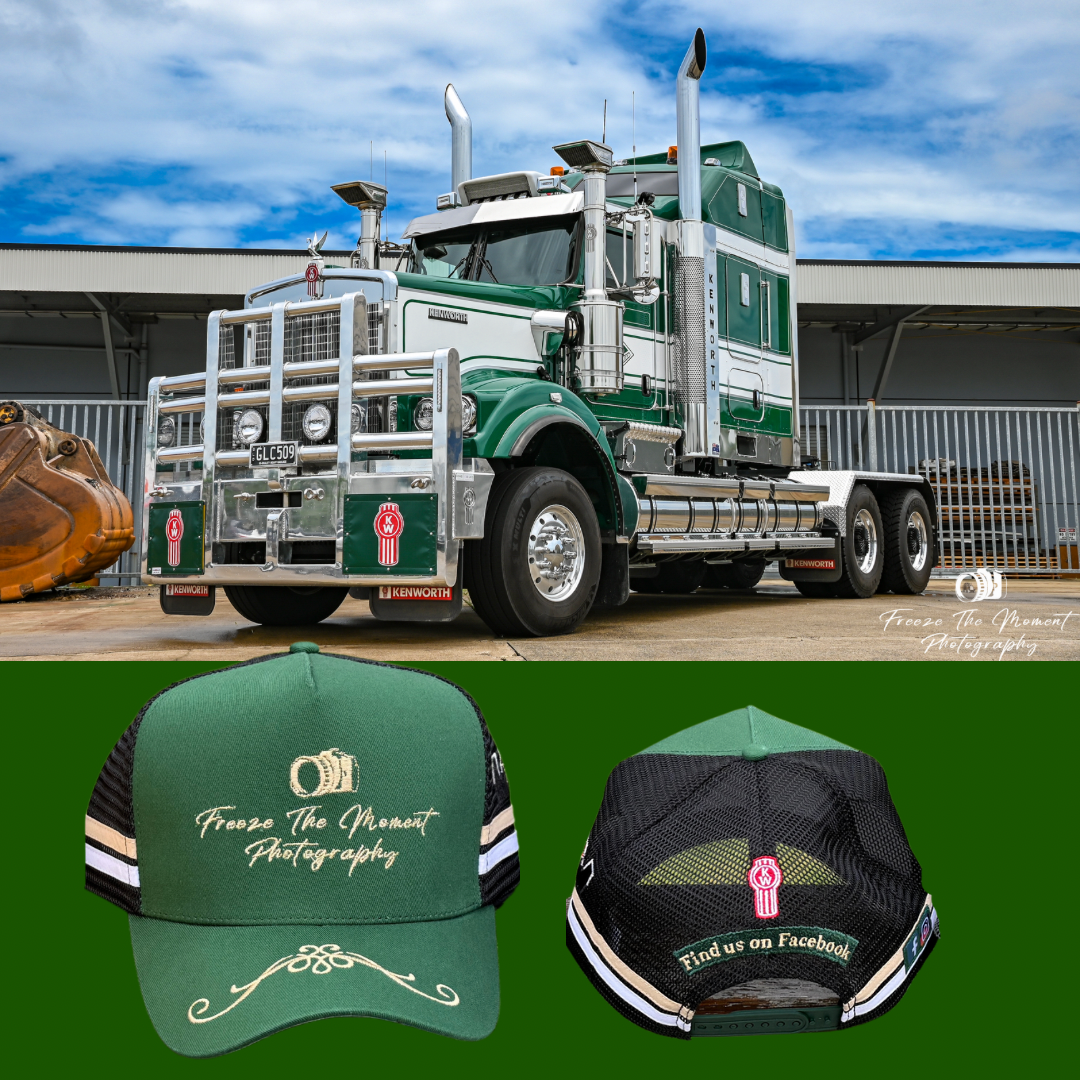 Freeze The Moment Photography Trucker Hat (Green & Gold)